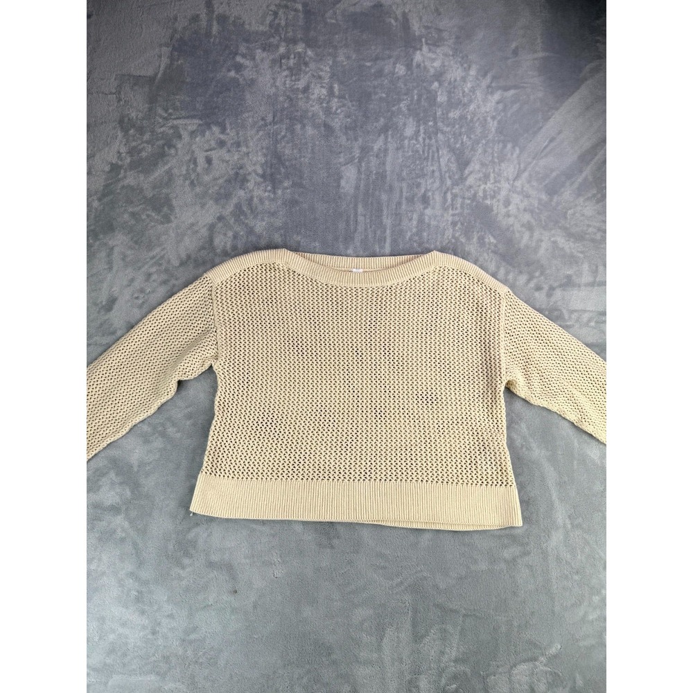 Old Navy Open Stitch Sweater Womens Small Beige Knit Cotton Pullover Boat Neck